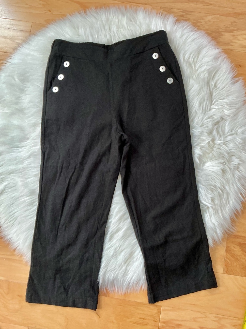 Joie Black Linen Blend Pull On Cropped Straight Leg Pants Size Medium